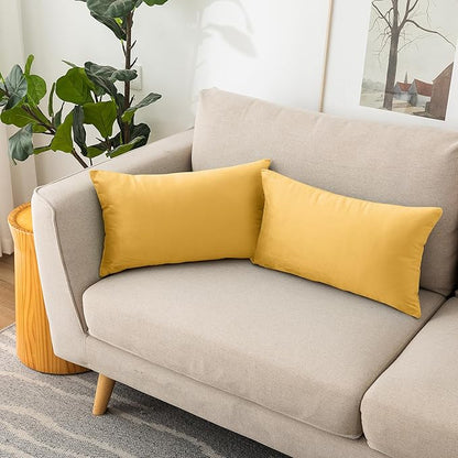 NiNi ALL Decorative Throw Pillow Covers Velvet 12x20 Inch Pack of 2 Yellow Cushion Covers Soft for Couch Sofa Bedroom Living Room Outdoor