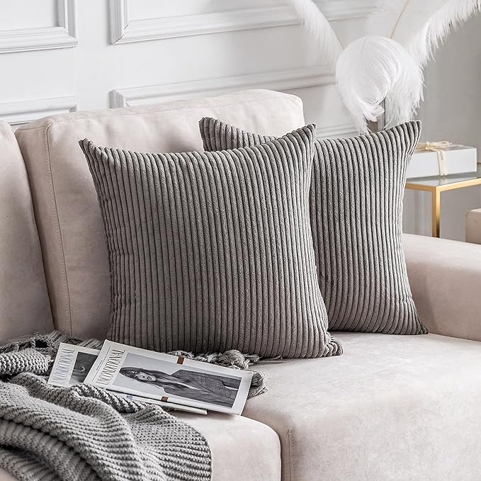 Home Brilliant Grey Pillow Covers 22x22 Soft Corduroy Square Decorative Throw Pillow Covers for Couch Sofa Bed Patio, 22 x 22 inch, Ash Grey