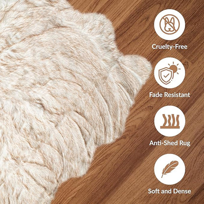 Luxe Gordon Faux Fur Rug with Soft and Fluffy Pile | Machine Washable Living Room Rug with Anti-Slip Backing | Cruelty-Free Area Rugs for Office or Bedroom, Gradient Tan, 4 ft x 6 ft