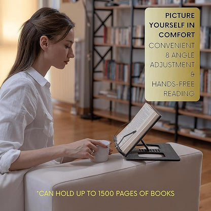 Book Stand, Book Holder, Reading Stand, Cookbook Holder, Recipe Book Stand, Wooden Book Stands for Reading, Cookbook Stand for Kitchen, Book Holder for Reading in Bed (Walnut)