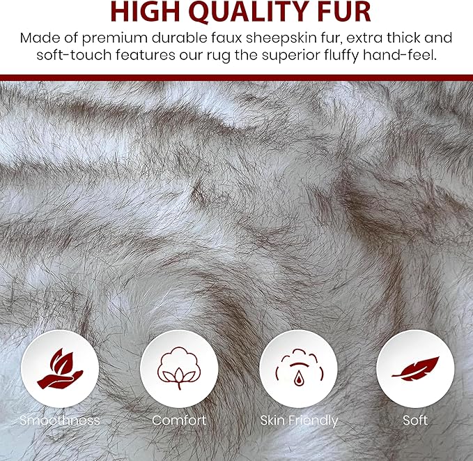 LAMBZY High Pile Super Soft Faux Sheepskin Rug (10'x13', White/Brown Tips)
