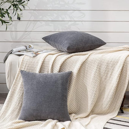 GAWAMAY Decorative Chenille Throw Pillow Covers 24x24 Inch Pack of 2, Soft Square Couch Pillow Cover for Sofa Cushion Living Room Bedroom Solid Dyed Pillowcases Grey 60x60cm (ONLY Covers)