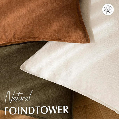 Foindtower Pack of 2, Decorative Linen Soild Throw Pillow Covers Soft Accent Cushion Case Boho Farmhouse Neutral Pillowcase for Chair Couch Sofa Bedroom Living Room Home Decor 16 x 16 Inch Cream White
