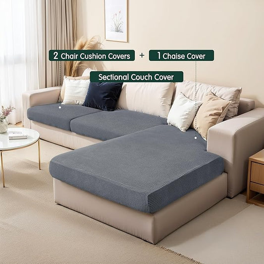 CHUN YI Stretch Sectional Couch Covers 1 Piece Chaise Lounge Slipcover L Shape Separate Cushion, Chaise Couch Cover for Both Left/Right Sectional Couch (Chaise Cover, Light Grey)