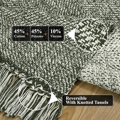 Collive Washable Kitchen Runner Rug, Modern Farmhouse Hand Woven Entryway Rugs Non Slip, Cotton Reversible Bathroom Carpet for Bedroom Hallway Foyer Back Door Decor, 2 x 4.3 ft Olive Green/Cream