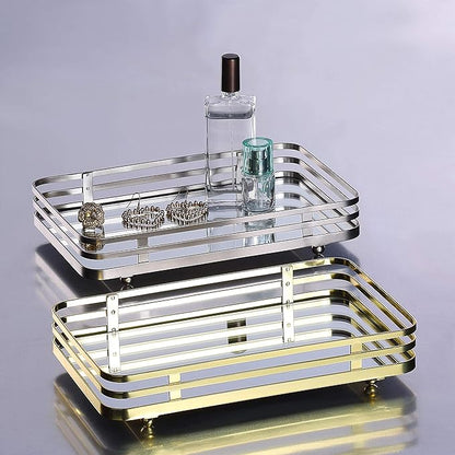 SunnyPoint Classic Decorative Vanity Perfume Dresser Jewelry Organizer Makeup Mirror Tray (Polished Gold)