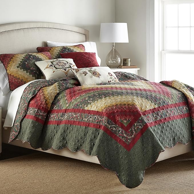 Donna Sharp Contemporary Polyester Quilt Bedding Set with Spice Postage Stamp Design - 2-Piece Twin Size Quilt Set - Includes Quilt and One Pillow Shams - Perfect for Any Decor
