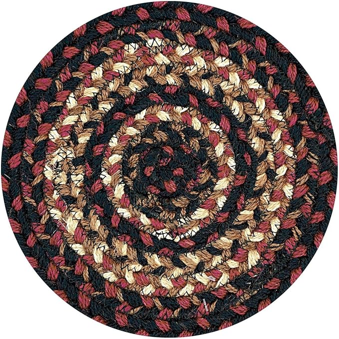 Homespice Prescott Jute Woven Trivets for Kitchen - Set of 6 - Round 15", Black & Red - Rich Colors, Easy to Clean, Durable and Protects Furniture