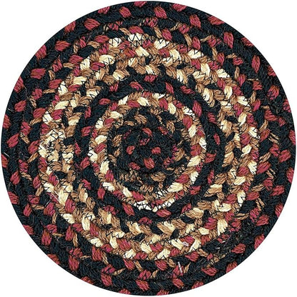 Homespice Prescott Jute Woven Trivets for Kitchen - Set of 6 - Round 15", Black & Red - Rich Colors, Easy to Clean, Durable and Protects Furniture
