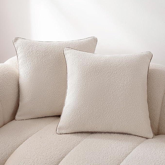 Amazon Basics Boucle Throw Pillow Covers for Couch, Living Room, Home Decor with Hidden Zipper, White, 20×20in, Pack of 2