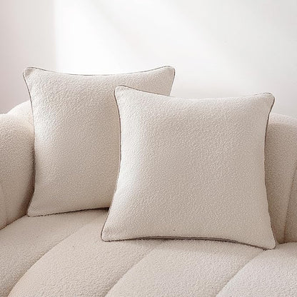 Amazon Basics Boucle Throw Pillow Covers for Couch, Living Room, Home Decor with Hidden Zipper, White, 22×22in, Pack of 2