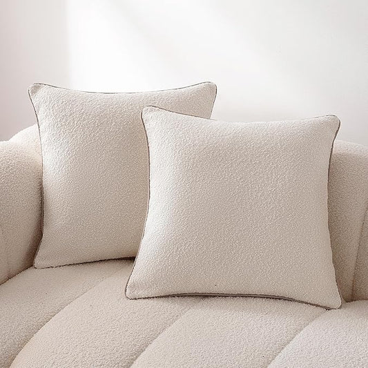 Amazon Basics Boucle Throw Pillow Covers for Couch, Living Room, Home Decor with Hidden Zipper, White, 22×22in, Pack of 2