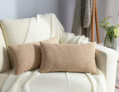 Stellhome Rectangle Farmhouse Burlap Throw Pillow Covers Solid Linen Pillowcase for Bed Couch Sofa Bench, Set of 2, 12 x 20 inch (30 x 50 cm), Natural Linen