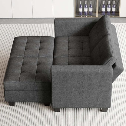 Belffin Modular Sectional Sofa with Storage Ottoman Modern Fabric L Shaped Couch with Chaise for Small Spaces Dark Grey