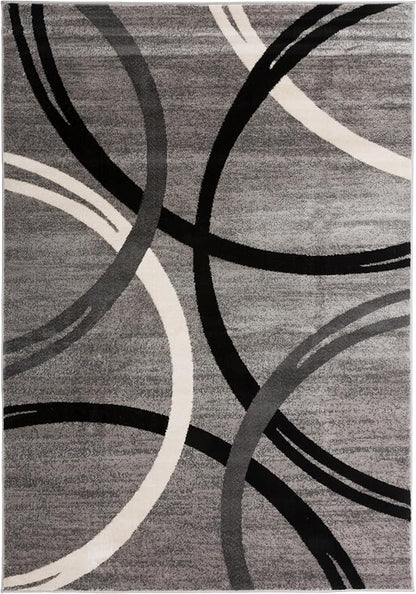 Rugshop Wavy Circles Design Area Rug, Non-Shedding Carpet for Living Room, Dining Room, or Bedroom, Gray, 7'10" x 10'2"