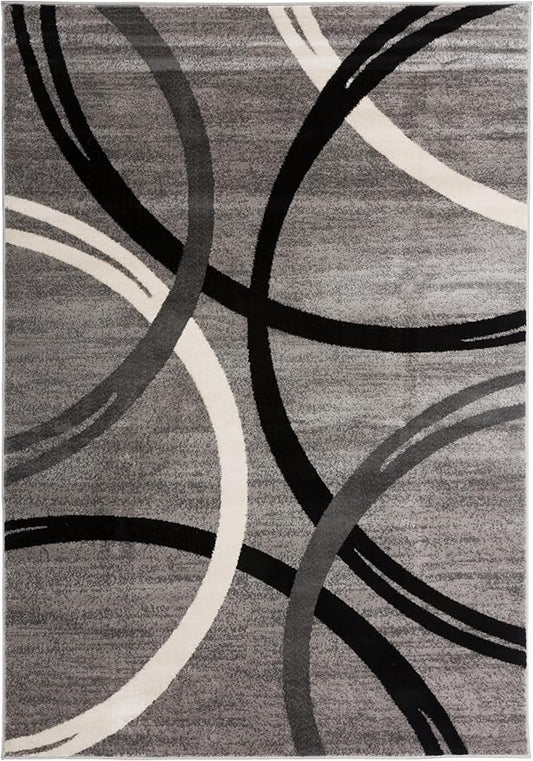 Rugshop Wavy Circles Design Area Rug, Fade-Resistant Carpet for Living Room, Dining Room, or Office,Grand Room,Open Spaces Gray, 8'8" x 12'