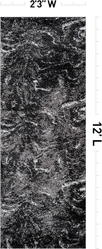 Rugshop Abstract Marble Shag Runner Rug Anthracite Dark Gray 2' 3" x 12' Great for Long Hallways, Open Entryways, or Galley Kitchens