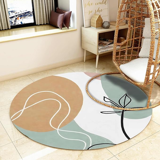 Round Area Rug, 7ft, Soft Modern Abstract Round Rug, Non-Slip Machine Washable Round Bathroom Mat, Mid-Century Simple Rug, Suitable for Living Room Bedroom Bedside Bathroom Entrance Mat