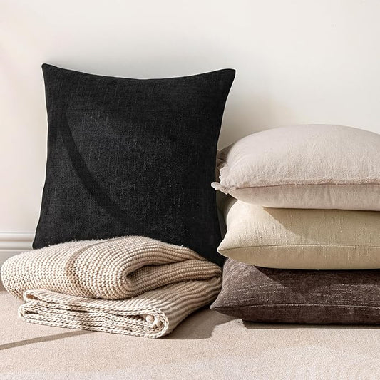 MIULEE Pack of 2 Decorative Throw Pillow Covers Soft Chenille Throw Pillows Solid Textured Euro Cushion Covers for Couch Sofa Bedroom Living Room 22x22 Inch, Black