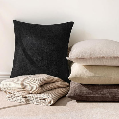 MIULEE Pack of 2 Decorative Throw Pillow Covers Soft Chenille Throw Pillows Solid Neutral Farmhouse Textured Cushion Covers for Couch Sofa Bedroom Living Room 20x20 Inch, Black