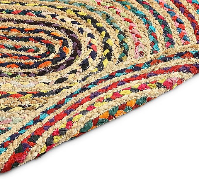 REDEARTH · Jute Cotton Chindi Area Rug - 2'x3' Oval Rug, Handwoven, Non-Shedding, Soft & Durable – Multi Tones for Home Décor in Living Room, Dining Room, Bedroom