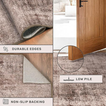 Washable 2'6"x8' 8ft Long Hallway Runner Rug Non Slip, Red Brown Stain Resistant Kitchen Floor Runner, Indoor Mats for Entryway, Low Pile & Soft Vintage Bedroom Carpet