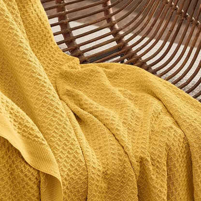Bedsure Gentlesoft 100% Cotton Blanket King Size for Bed - Breathable and Soft, Thick Cozy Waffle Weave Christmas Blanket Gift for Women, Mustard Yellow, 104x90 inches