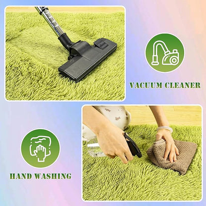 Ultra Fluffy Area Rugs for Living Room Bedroom, 6x9 Fuzzy Large Living Room Rugs, Thick Shag Rug for Dorm, Soft Non Slip Kids Girls Boys Rug for Home Decor Aesthetic, Green