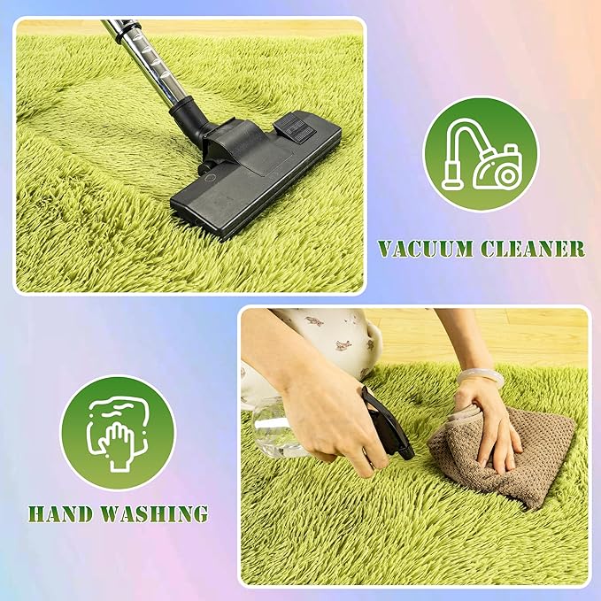 8x10 Large Area Rugs for Living Room, Ultra Fluffy Shag Rug for Bedroom, Modern Plush Soft Carpet for Girls Boys Kids Room Dorm Fuzzy Non Slip Rug for Home Decor Aesthetic, Green