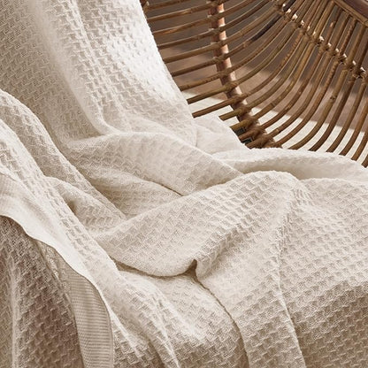 Bedsure Gentlesoft 100% Cotton Blanket Queen Size for Bed - Breathable and Soft, Thick Cozy Waffle Weave Christmas Blanket Gift for Women, Light Beige, 90x90 Inches