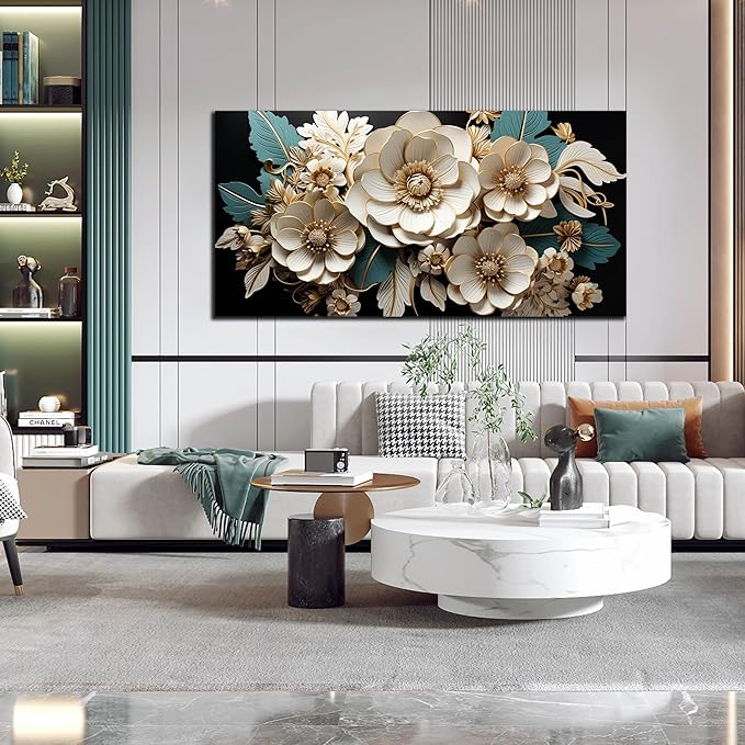 Flower Canvas Wall Art for Living Room Bedroom Home Office White Flower Picture Artwork Large Framed Wall Art Modern Canvas Prints Size 29x59