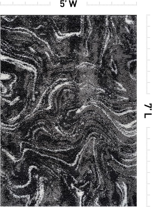 Rugshop Abstract Marble Shag Area Rug Anthracite Dark Gray 5' x 7' Great for Bedrooms, Living Rooms, or Under Coffee Tables