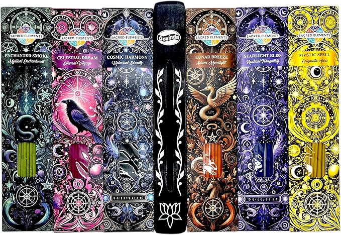 Incense Sticks Variety Pack #9-60 Insence-Sticks (6 Incents x 10 Insense) + Incense Stick Holder Bundle with 6 Witch Whisper Themed Scents