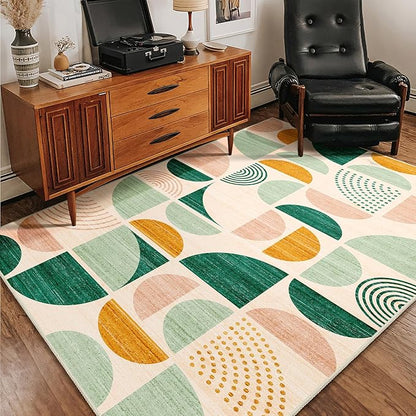 MUJOO Green Rug Boho Washable,4x6.5 Area Rugs for Bedroom Entryway Living Room Bedside,Small Throw Floor Carpet Non Slip Soft Indoor Modern Abstract Sage Green