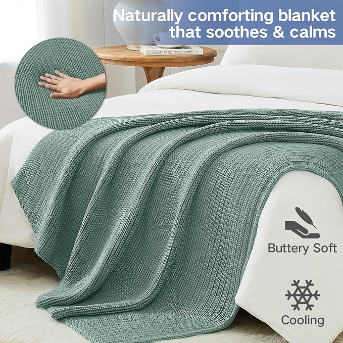 Guohaoi Knitted Weighted Blanket for Adults (Haze Green 50"x75" 15lbs) No Beads Cooling Throw Blanket for Hot Sleepers, Home Decor Breathable Chunky Knit Heavy Blanket Use on Full Size Bed