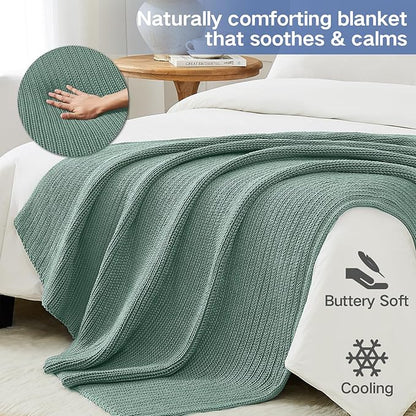 Guohaoi Knitted Weighted Blanket for Adults (Haze Green 48"x72" 15lbs) No Beads Cooling Throw Blanket for Hot Sleepers, Home Decor Breathable Chunky Knit Heavy Blanket Use on Full Size Bed