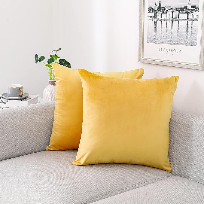 NiNi ALL Decorative Throw Pillow Covers Velvet 26x26 Inch Pack of 2 Yellow Cushion Covers Soft for Couch Sofa Bedroom Living Room Outdoor