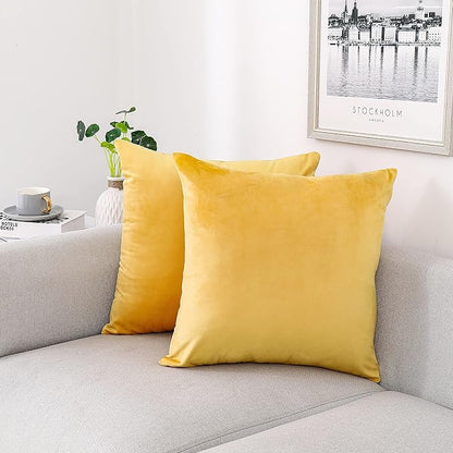 NiNi ALL Decorative Throw Pillow Covers Velvet 22x22 Inch Pack of 2 Yellow Cushion Covers Soft for Couch Sofa Bedroom Living Room Outdoor
