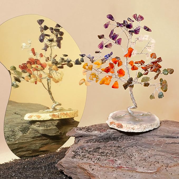 7 Chakra Tree of Life, Healing Crystals & Gemstones Trees for Positive Energy, Wealth & Protection, Feng Shui Home Décor, Office Desk Decoration for Womens, Good Luck Gifts, Money Bonsai Crystal Tree