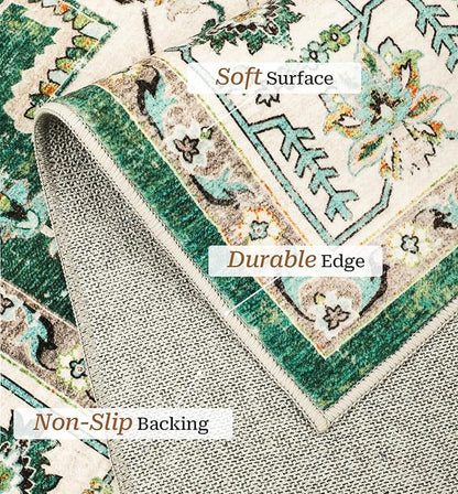 zesthome 9x12 Area Rugs,Stain Resistant Washable Rug,Ultra-Thin Rugs for Living Room,Bedroom,Non-Slip Backing Home Decor Large Area Rug (Green,9'x12')