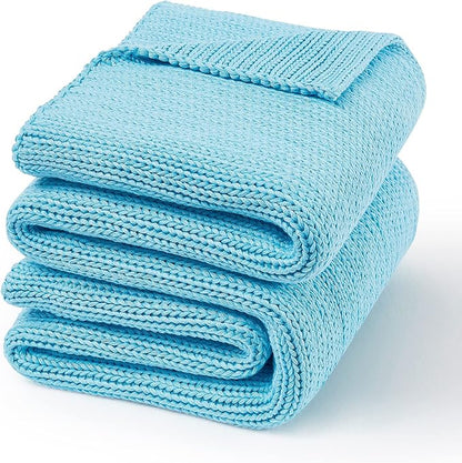 Guohaoi Knitted Weighted Blanket(Blue 60"x80" 20lbs),Home Décor Cooling Throw Blanket for Hot Sleepers,Hand Made Chunky Knit Heavy Blanket for Adults Use on Queen/King Size Bed