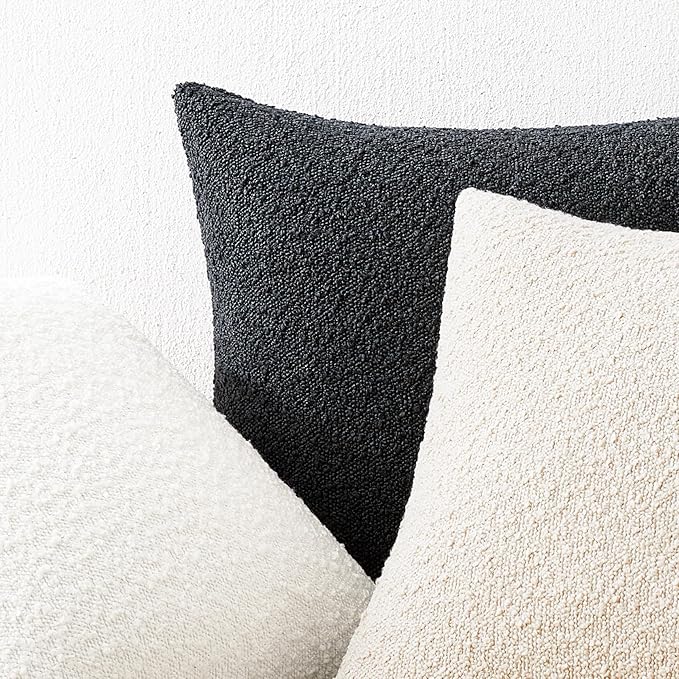 Mixhug Decorative Boucle Throw Pillow Covers, White, 20 x 20 Inches, Pack of 2 - Textured Boho Pillow Covers for Couch and Bed