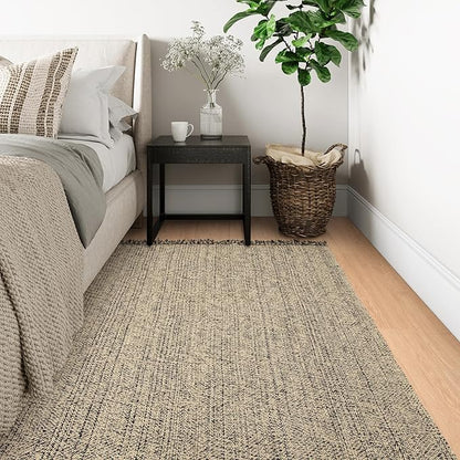 Collive 4x6 Area Rug, Natural/Black Woven Cotton Washable Modern Bedroom Rugs, Boho Dining Room Door Rug Carpet with Tassel for Living Room Nursery Room Office, Outdoor Rug for Patio Hallway Decor