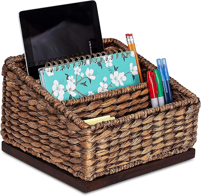 BIRDROCK HOME Seagrass Desk Organizer - Brown Wash - Hand Woven - Natural - Stylish Decorative Design - Mail Filer