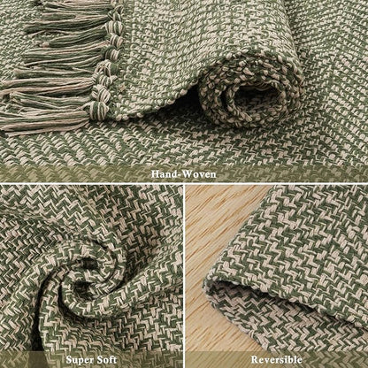 Collive 3x5 Small Area Rugs, Machine Washable Natural/Green Rug Modern Braided Kitchen Rugs, Neutral Reversible Throw Carpet Farmhous Woven Rug for Entryway Indoor Nursery Mudroom Living Room