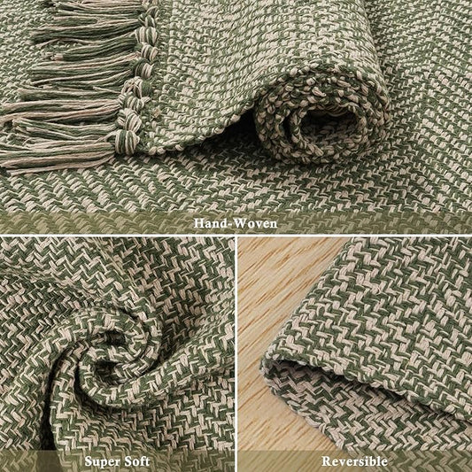 Collive 3x5 Small Area Rugs, Machine Washable Natural/Green Rug Modern Braided Kitchen Rugs, Neutral Reversible Throw Carpet Farmhous Woven Rug for Entryway Indoor Nursery Mudroom Living Room
