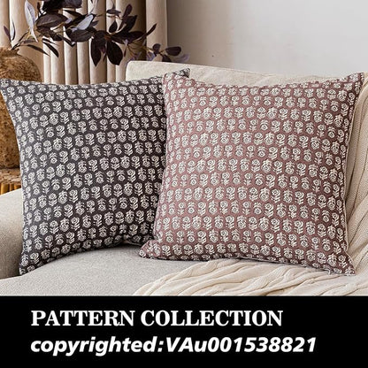 Foindtower Set of 2 Decorative Vintage Floral Print Throw Pillow Covers Neutral Modern Farmhouse Cushion Covers Boho Home Decor for Sofa Couch Chair Bedroom Living Room,24×24 Inch,Wine Red