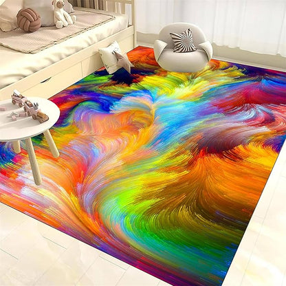Modern Abstract Area Rugs Washable Bedroom Rugs Soft Non-Slip Stain Resistant Rugs Colorful Line Prints Non-Shedding Used for Living Room Dining Room Kitchen Bathroom Office 3x4ft