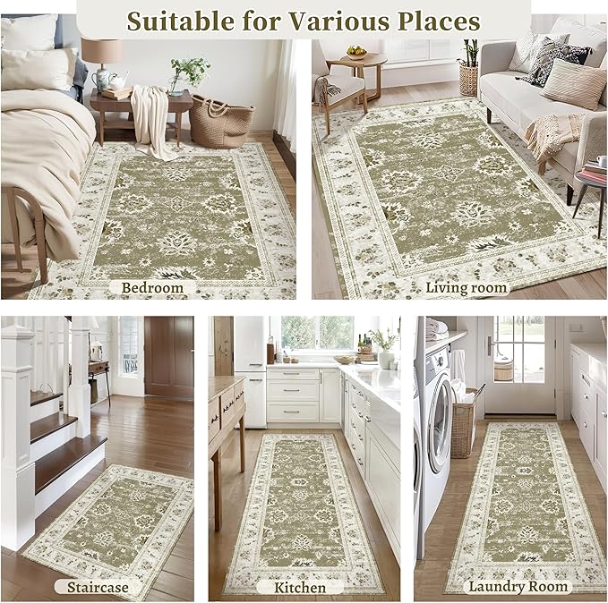 Tangsoo Floral Area Rug 8x10 Washable Vintage Carpet, Non-Slip Low Pile Large Rug for Living Room, Bedroom, Dining Room, Farmhouse, Kids Room Soft Distressed Boho Accent Rug for Home Décor