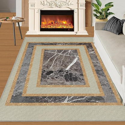 Light Luxury Marble Area Rugs Gilded Stripe Geometry Area Carpet Abstract Marble Texture Rug Stone Crack Carpet for Living Room Study Bedroom 4x6ft